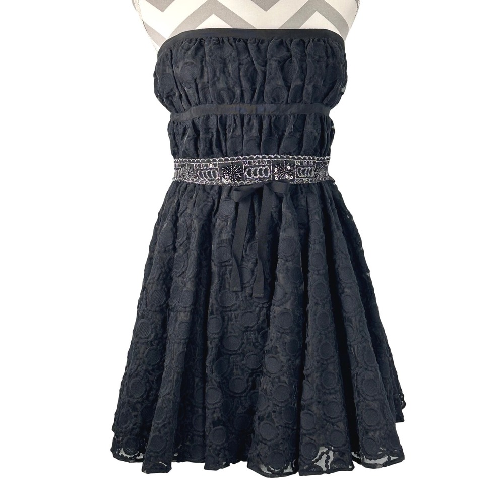 Pearl Georgina Marchesa Black Lace Strapless Cocktail‎ Dress Size 10 MMSM9981